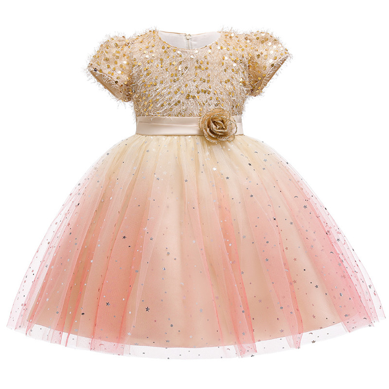 

Birthday Wedding Gown Tutu Princess Dress Sequins Flower Girls Children Clothing Kids Party For Girl Clothes, Red
