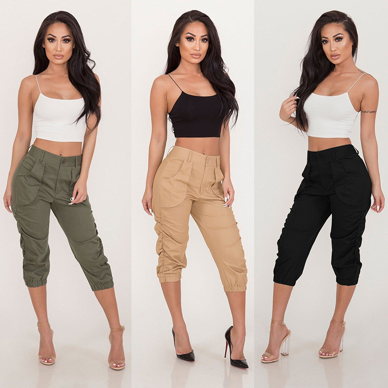 

Women Pants Designer Fashion Female Trousers Solid Slim Stretch Drawstring Trousers Women Loose Party Club Pockets Pants -3XL, Khaki