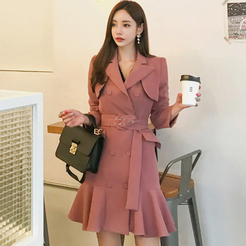 

Fashion Designer Fashion Week Autumn Winter New Pattern Korean Edition Double-Breasted Long Sleeves leaf Edge Suit Coat, Picture color