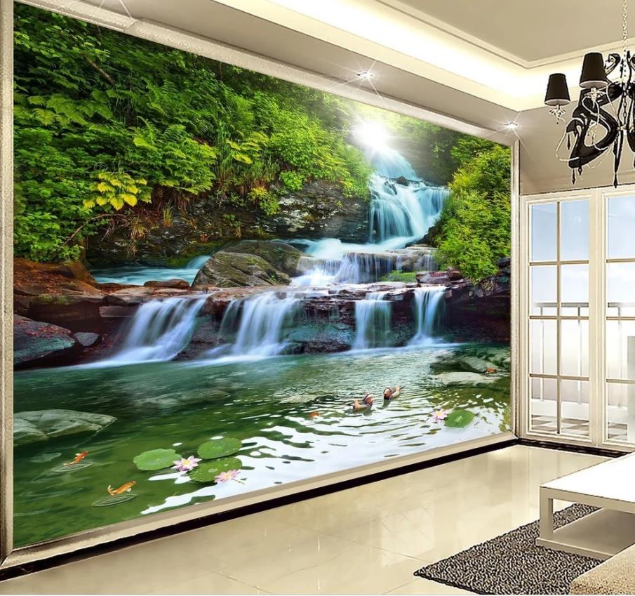 

Waterfall, beautiful scenery, natural scenery, landscape wall wallpaper for walls 3 d for living room, Green