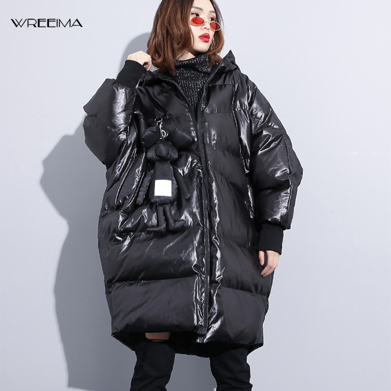 

wreeima winter women's parkas thicken turn down jacket zipper women warm overcoats outwear casual plus size female parka coat, Black