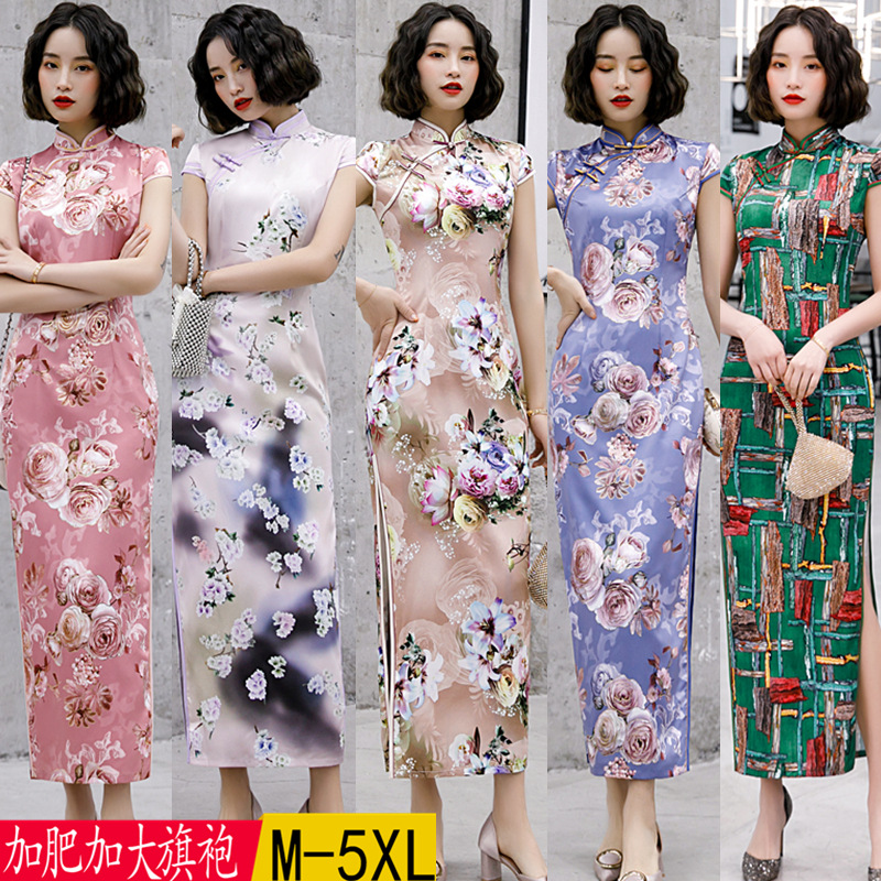

8 style Sexy Print Slim Long Qipao Chinese Traditional Women Dress Vintage Lady Sexy Long Cheongsam Plus Size 5XL