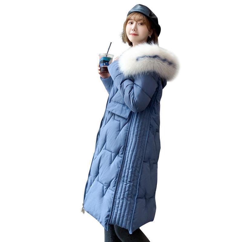 

Down Cotton Women's Long Section Over The Knee Coat Winter 2019 New Korean Version Of The Large Fur Collar Jacket Cotton Jacket, Beige