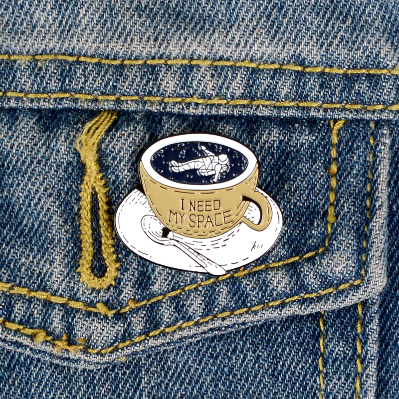 

A Set Of Cups Drinking Coffee Cute Brooch Sentence Written On The Cup, An Astronaut's Lying In Cup Fashion Gift For Friends