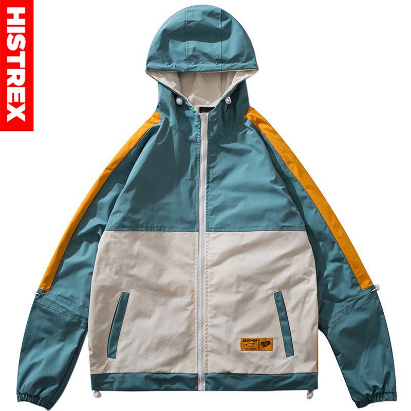 

Men Hip Hop Jacket Streetwear Retro Vintage Color Block Hooded Jacket Windbreaker Harajuku 2020 Track Jackets Coat Hoodie Autumn, Orange