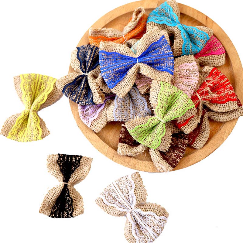 

7.5x6cm/5pcs Handmade Jute Hessian Burlap Bow Vintage Rustic Wedding Decoration Party Festival Sewing Clothing Home Decor, 5. e2-13