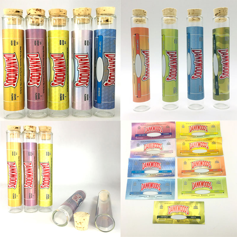 

Dankwoods Glass Tube 120*21mm Dry Herb Herbal cork Tubes Allow Customs Sticker Preroll packaging Wood Cork Tips