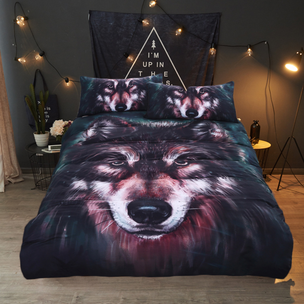 

amazing red wolf 3d duvet cover set king queen double full  single size bed linen set, Wolf1