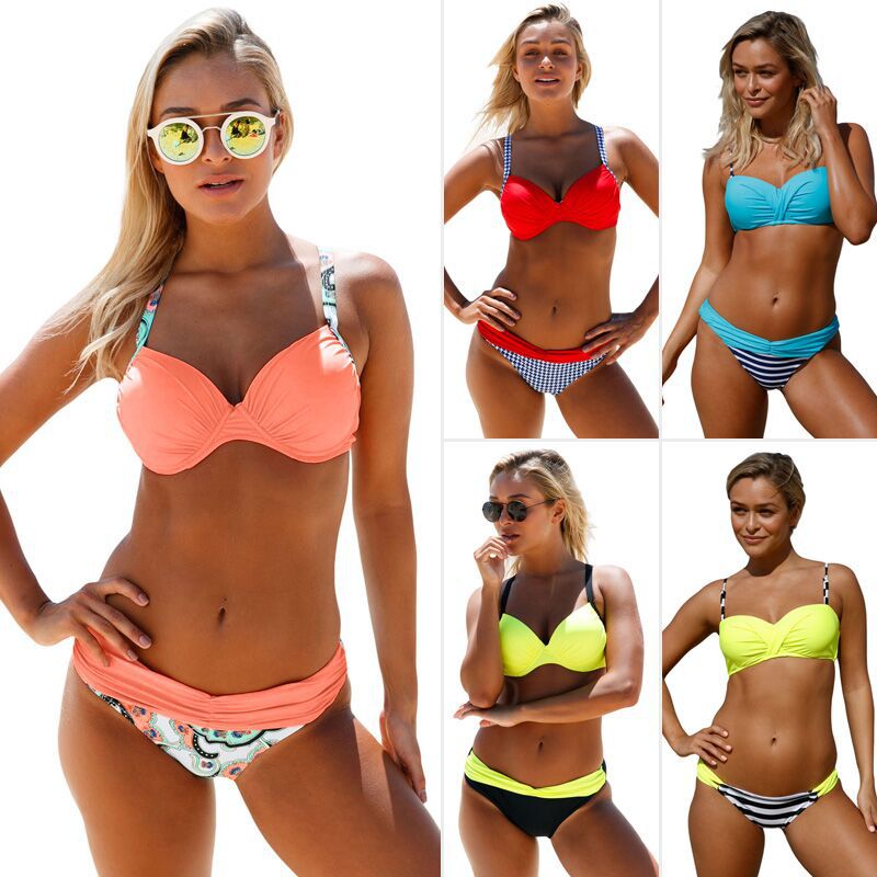 

Explosion Models Sexy Bikini Printed Strappy Womens Swimsuit Two-Piece Two-Piece Bikini Swimsuit 410077, Yellow