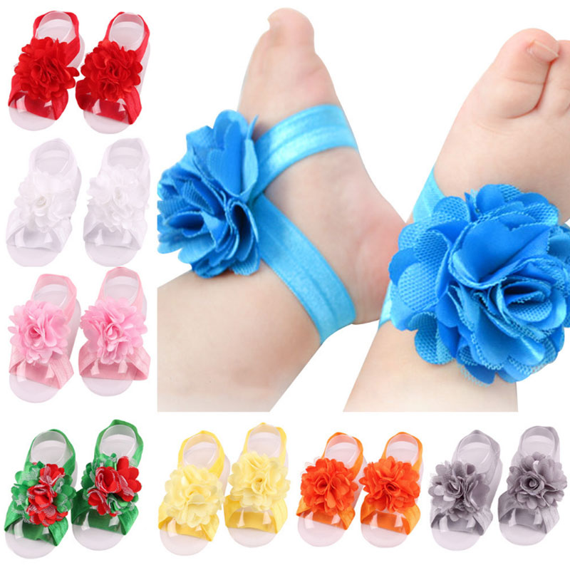 

Wholesale Baby Children Sandals Lace Flower Shoes Cover Barefoot Ties Infant Girl Kids First Walker Shoes Photography Props, Mixed