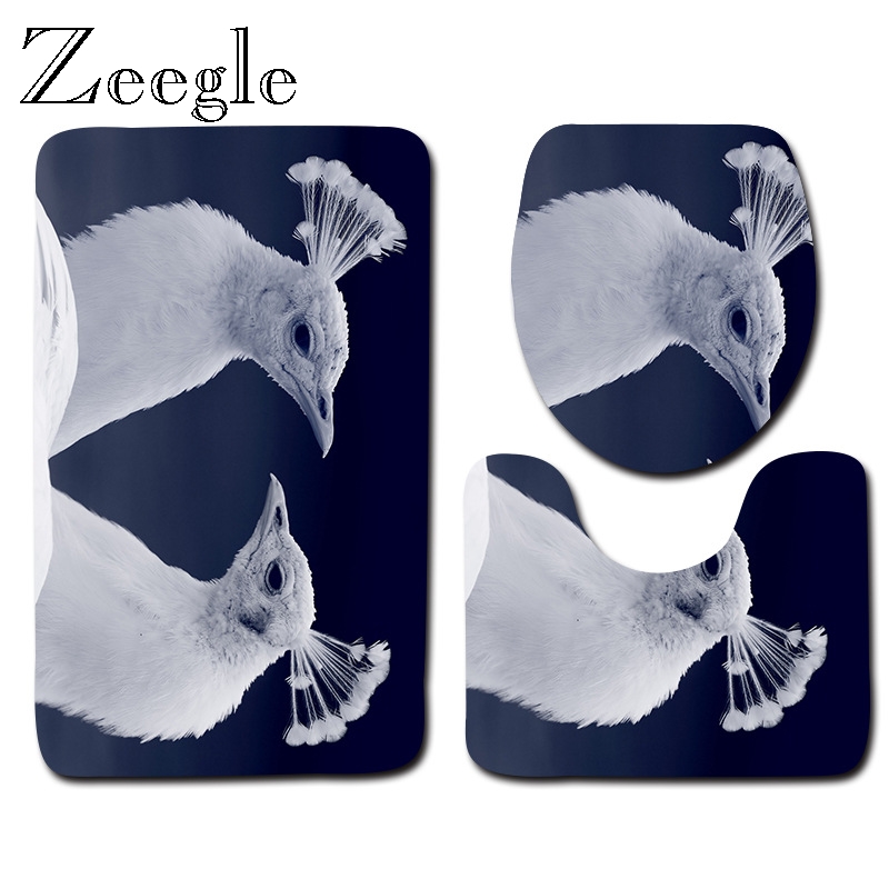 

Zeegle Printed Peacock Bathroom Bath Mat Set Bathroom Floor Mats Anti Slip Carpet Microfiber Bath Mat Rugs Toilet U Type Rug