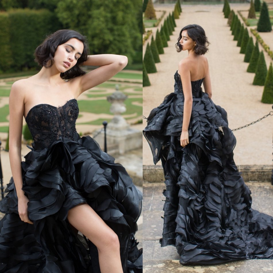 

Black High Low Prom Dresses A Line Sweetheart Lace Appliques Beads Formal Evening Gowns Tiered Skirts Luxury Party Dress, Pink