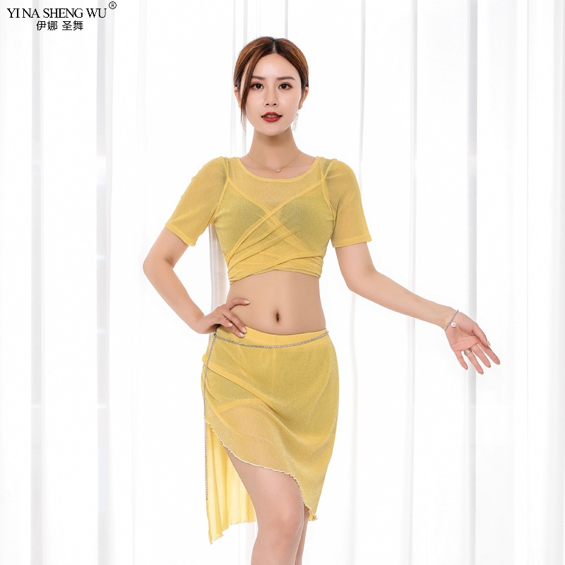 

Women Sexy Fashion Bellydance Oriental Costumes Top Skirts Split Practice Clothes Top Skirt Professional Belly Dancing Clothes, Color1(no chain)