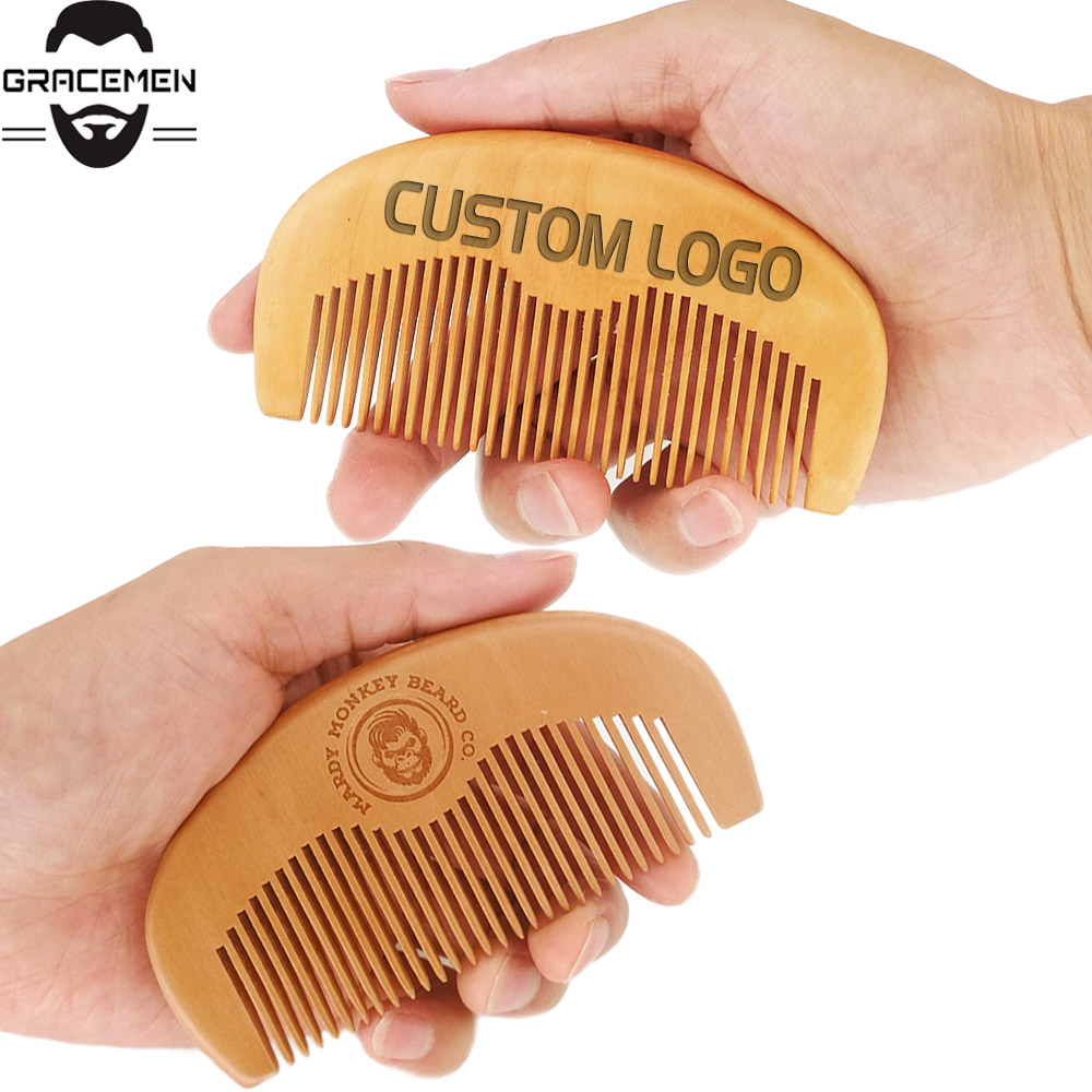 

MOQ 50pcs Custom LOGO Wooden Hair Comb Beard Combs Premium Pear Wood Hairs Brush Amazon Customized Name Barber Pocket Size