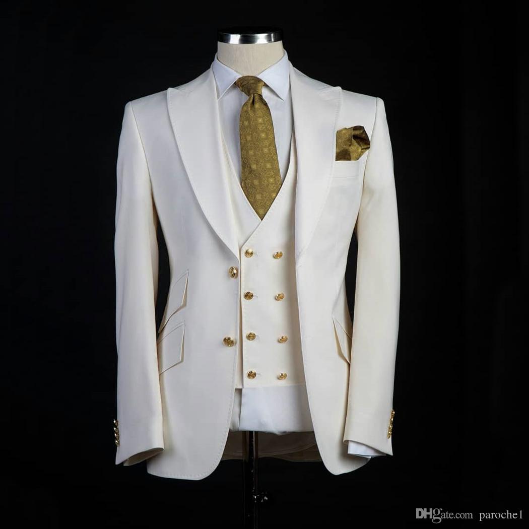 

Classic style Groom Tuxedos Big Pesked Lapel Groomsman Suit White Blazer as Wedding suit Custom Made Man Suit Jacket+pants+vest, Brown
