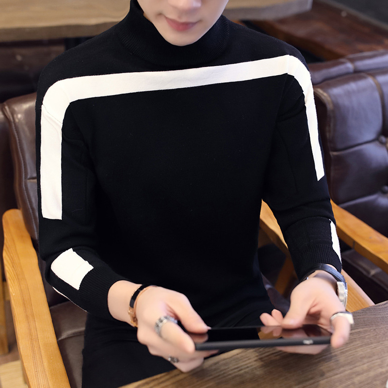

New Autumn Winter Casual Pullover Male Long Sleeve Slim Fit Turtleneck Knitted Brand Sweater Fashion Mens Warm Sweaters, Beige