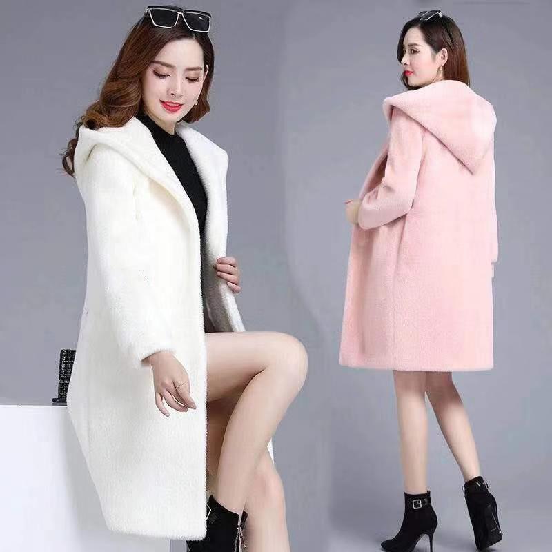

New woolen sweater women's mid-winter fall long loose-fitting hooded sheer cardigan coat wool coat women women long, Beige