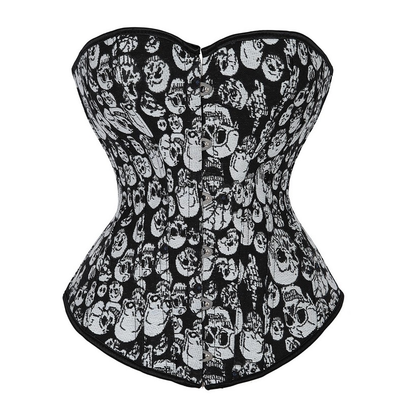 

Women Gothic Skulls Corset Top Plus Size S-6XL Lace-up Vintage Steampunk Overbust Body Shaper Waist Trainer Shapewear Corselet, Black