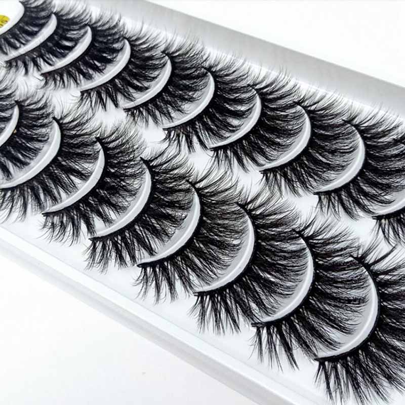 

10 Pairs Eye Lashes Artificial 100% Mink Long Thick False Eyelashes Blue Brown Black Cross Handmade Voluminous Fake Eyelashes