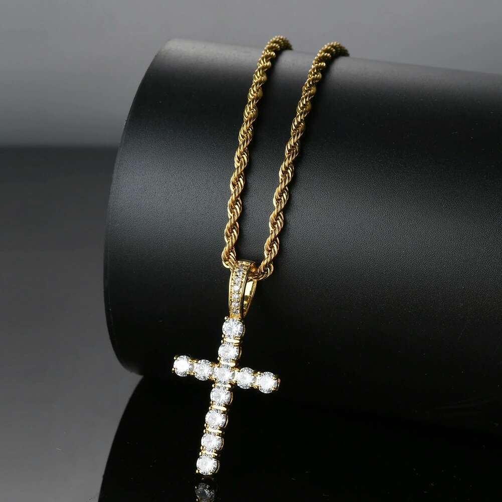 

iced out cross pendant necklaces for men women luxury designer christian pendants 18k gold plated zircons gold chain necklace jewelry gift