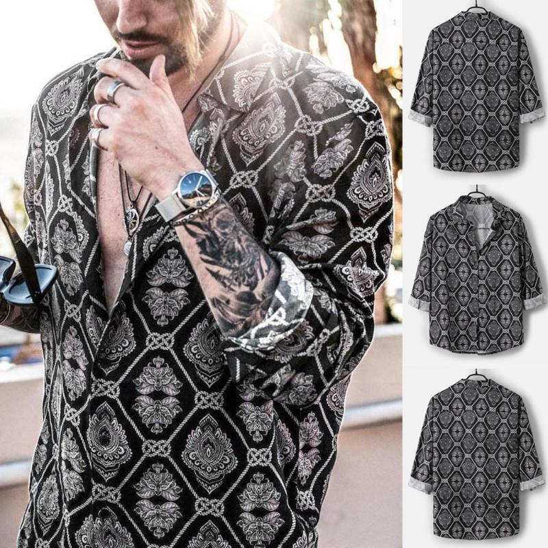 

Men's Autumn Loose Casual Daily Leopard Print Print Long Sleeve Shirt Top Blouse high quality camisa masculina 2019 W1220, Black