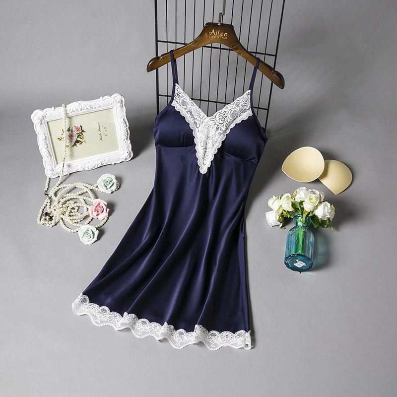 

Women Lace Sleepwear Fashion Sleeveless Nightgowns Satin Silk Dresses Women' Casual Sleepwear Nightdresses Lingerie, Black