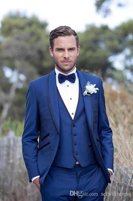 

2018 New Three Pieces Blue Men Wedding Suits Slim Fit Bridegroom Tuxedos Groomsmen Suit Formal Business Suit (jacket+pant+vest), Sliver