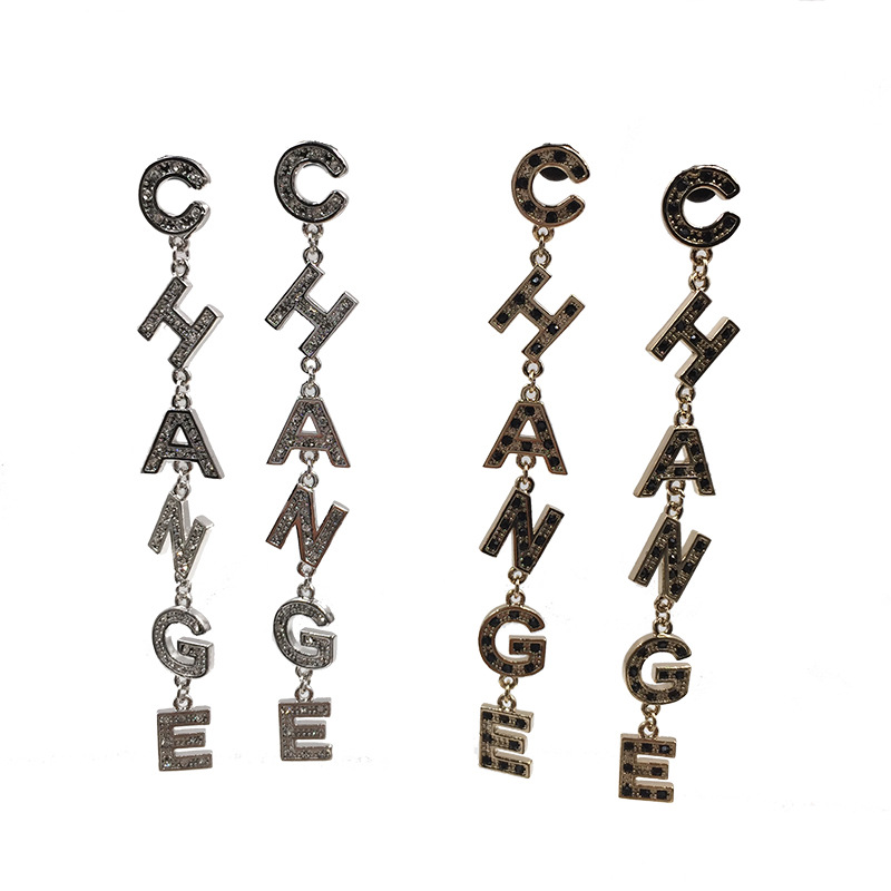 

New hot trendy Popular fashion luxury designer exaggerated glittering diamond rhinestone letter long dangle stud earrings for women