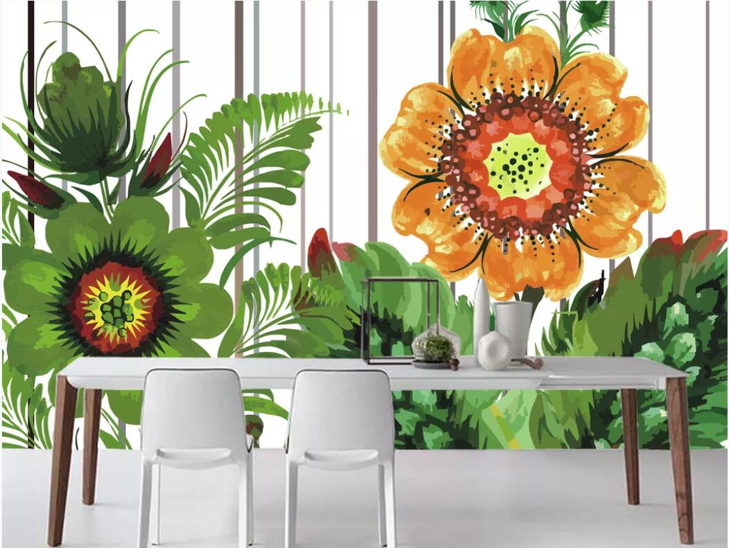 

3d room wallpaper custom photo mural Modern minimalist fresh flower leaf plant decorative painting wall art canvas wallpaper for walls 3 d, Non-woven fabric