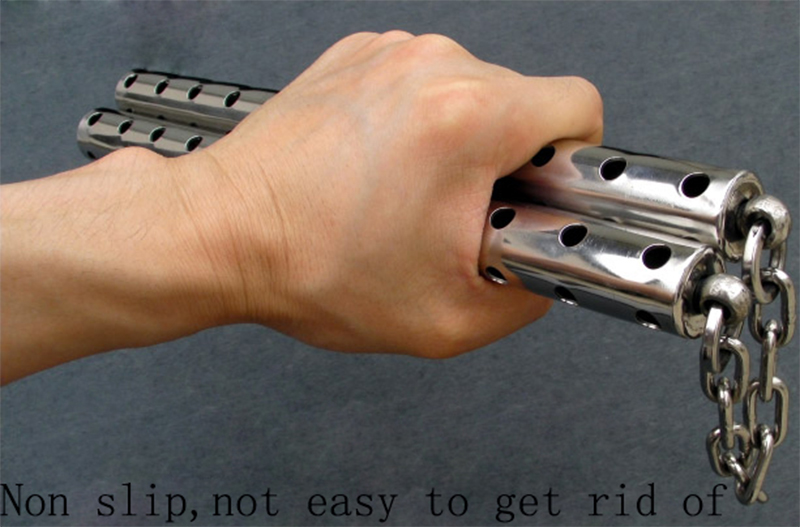 

Wholesale- Stainless Steel Nunchakus Solid Silvery Non-Slip Performance Nunchakus Bruce Lee Kung Fu Nunchakus Fitness Martial Art Supplies