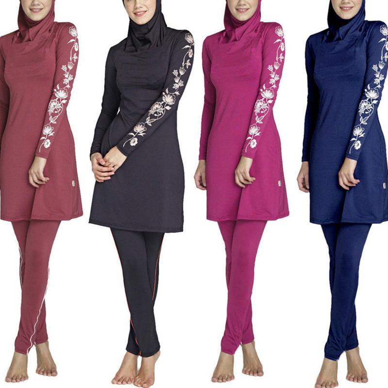 Muslim Full Cover Modest In Black Color Islamic Swimsuit Burkini 2-Piece Set