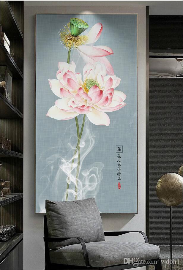 

3d wallpaper custom photo Chinese flower and bird, pen and lotus, landscape bird porch mural landscapes room muals wall paper for walls 3 d, Sky blue
