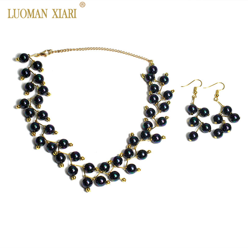 

Earrings & Necklace Wholesale 100% Natural Black And White Shell Jewelry Set Choker For Women Girls Gift, As pic