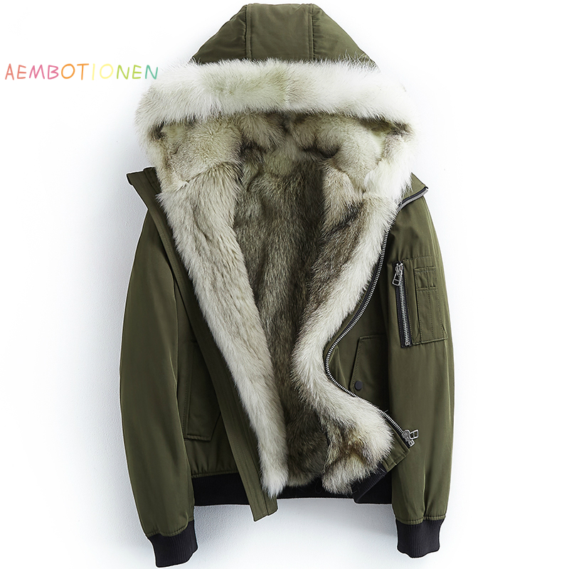 

Real Fur Coat Men's Winter Jacket Real Wolf Fur Parka Men Short Jackets Hooded Warm Parkas Mens Clothing, Army green