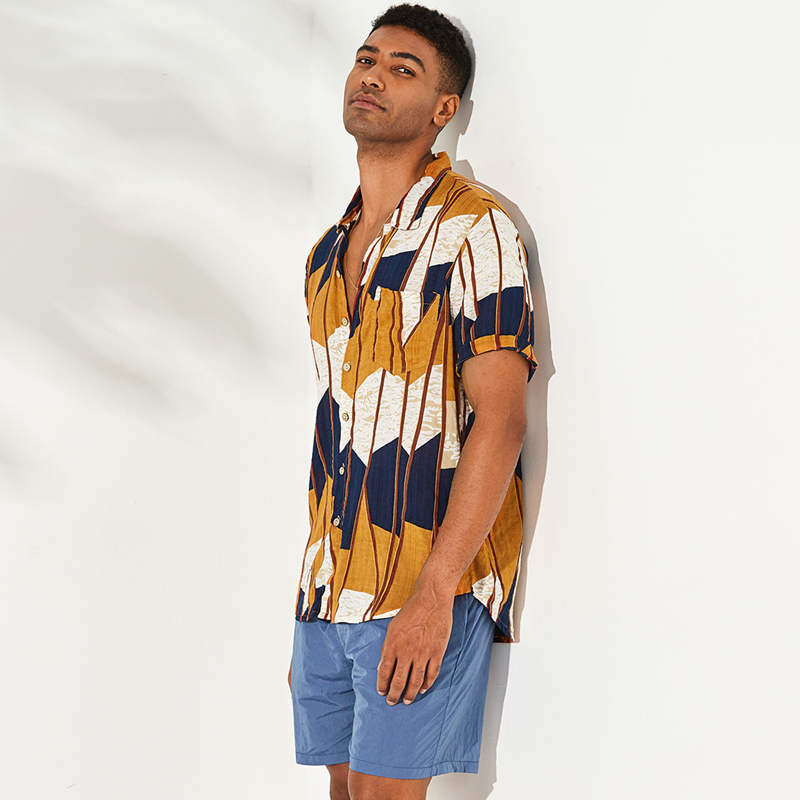 

Casual Striped Printed Shirt For Men Turn-down Collar Short Sleeve Shirts Hawaiian Male Blouse Plus Size 2020 Men's Clothing, Myd016-1