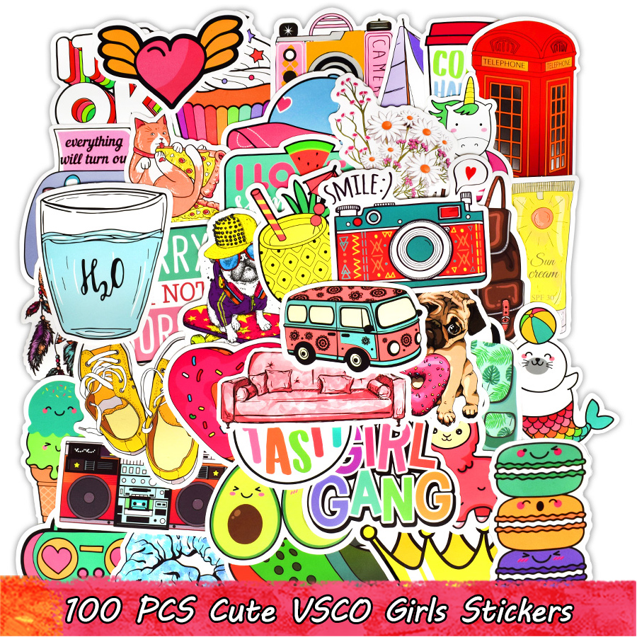 

100 PCS Cute VSCO Waterproof Girls Stickers Pack for Kids Girls to DIY Laptop Water Bottle Luggage Scrapbook Bike Guitar Decals Home Decor