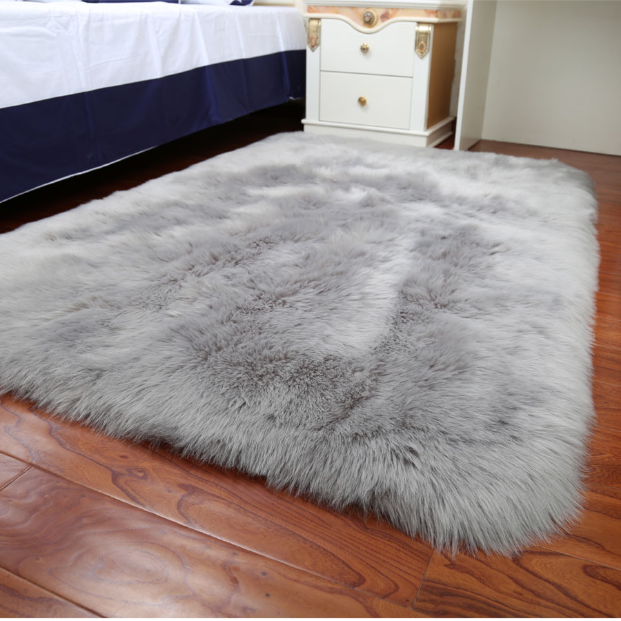 

LIU Thick plush Artificial wool carpet bed bedroom living room windows fur rug pad modern sofa soft rug tapetes customized, White