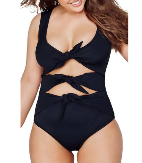 

Bikinis set Lotus shoulder swimwear women's large fat plus Big solid color one piece swim wear Sets Triangle