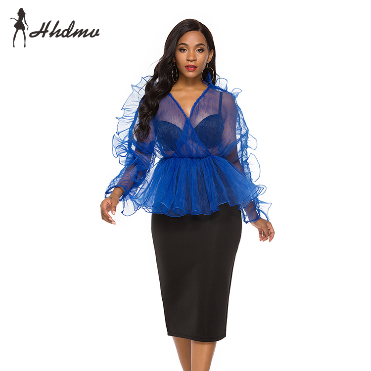

2020 Hot List Sexy Club Elegant High-end Solid Lace See Through Full Sleeve Top Midi Skirts High Waist Slim Women 2 Piece Set