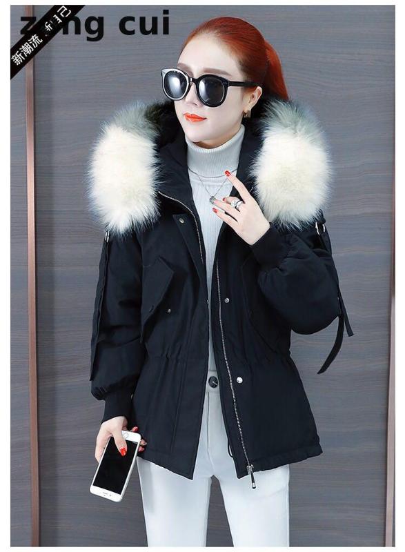 

2019 winter new women' wool collar hooded medium and long style pie overcomes cotton padded clothes Long Winter Coat Women, Black