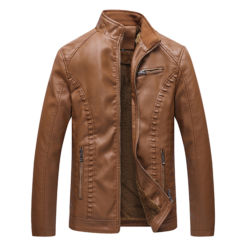 

Men's Witer Jackets Casual Male Warm PU Leather Jacke With Pockets Fashion Long Sleeve Solid Color Zipper Coat Outerwear, Black