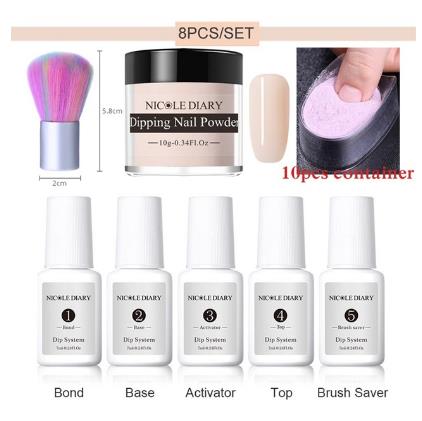 

8Pcs/Set Dipping Nail Dip System Nail Art Dip With Dip Base Activator Liquid Gel Color Natural Dry Without Lamp