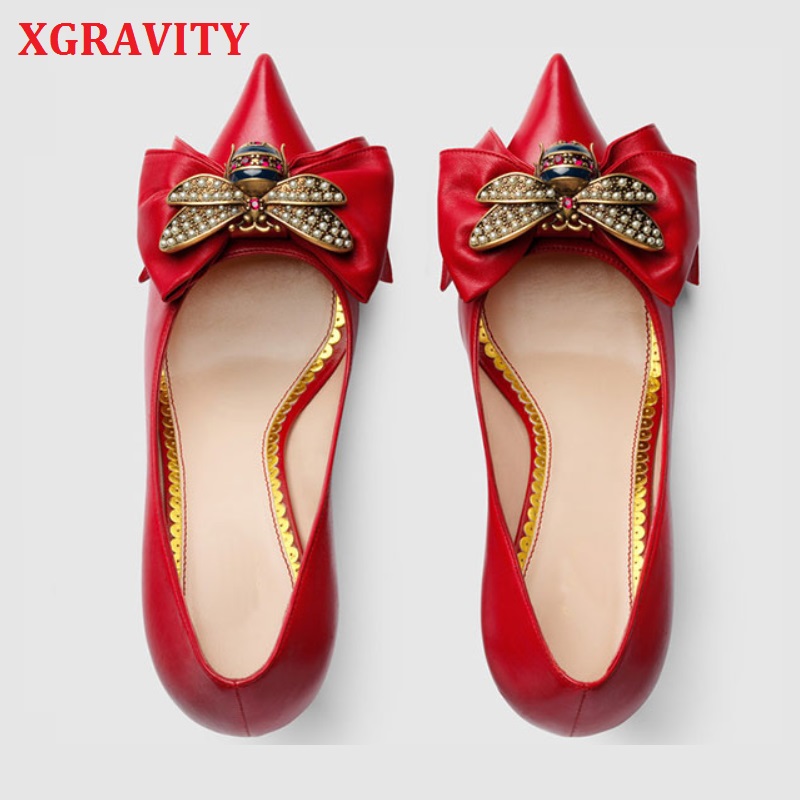

XGRAVITY Thin Sexy Heel Design Shoes Popular Bee Designer Charming Bridal Woman Dress Shoes Sexy Girl Lady Point Toe A130, Black 5cm heel