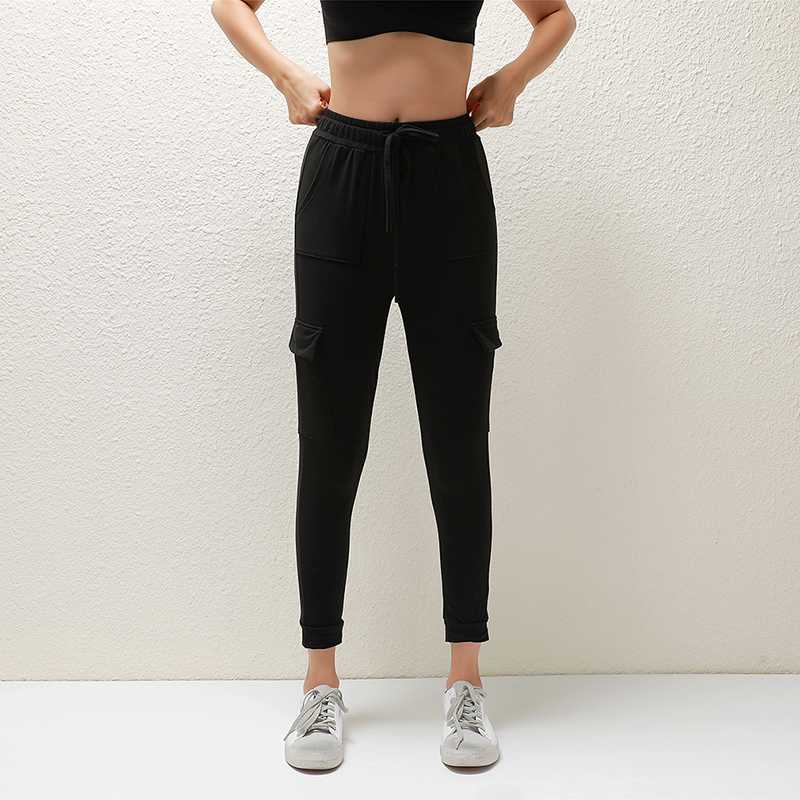 

Women High Waist Harem Pants Women Bandage Elastic Waist Stripe Casual Pants 2020 High Loose Streetwear, Black