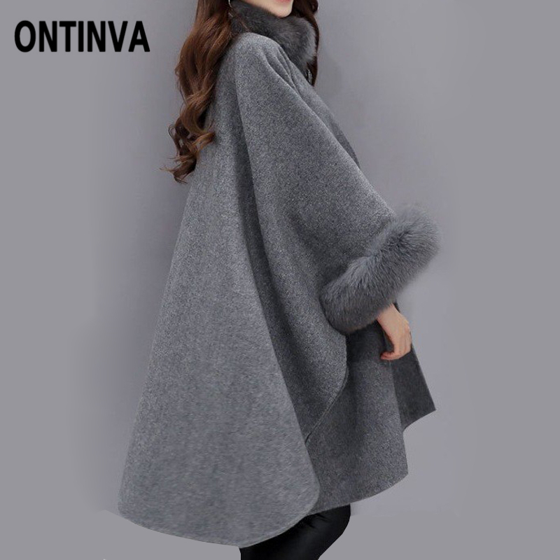 

Women Woolen Overcoat Camel Poncho Winter Knitwear Shawl Cape Feminino Loose Warm Outerwear Inverno Plus Size 3XL Overcoat250g, Gray