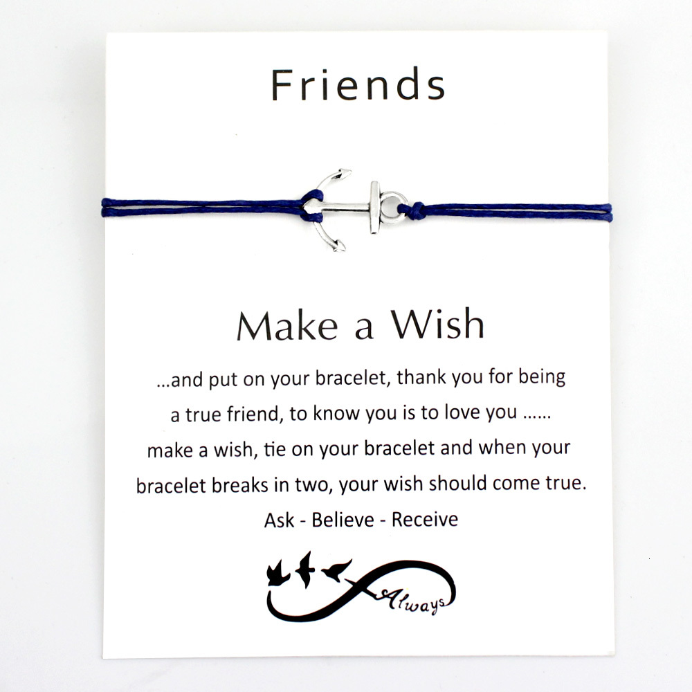 

Sailing Navy Antique Silver Charm Card Bracelets Red Black Blue Wax Cord Women Men Unisex Boy Girl Jewelry Friends Gift