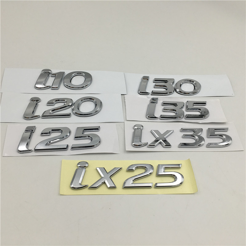 

For Hyundai i10 i20 i25 i30 i35 ix25 ix35 Emblem Logo Rear Trunk Tail Nameplate Car Stickers, Silver