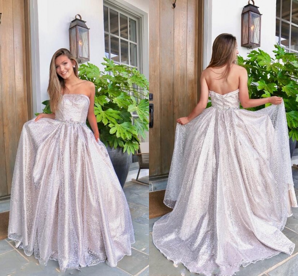 

Simple Strapless Bridesmaid Prom Party Dresses Cheap 2020 Draped Open Back A-line Floor Length Dresses Evening Wear paolo sebastian New, Champagne