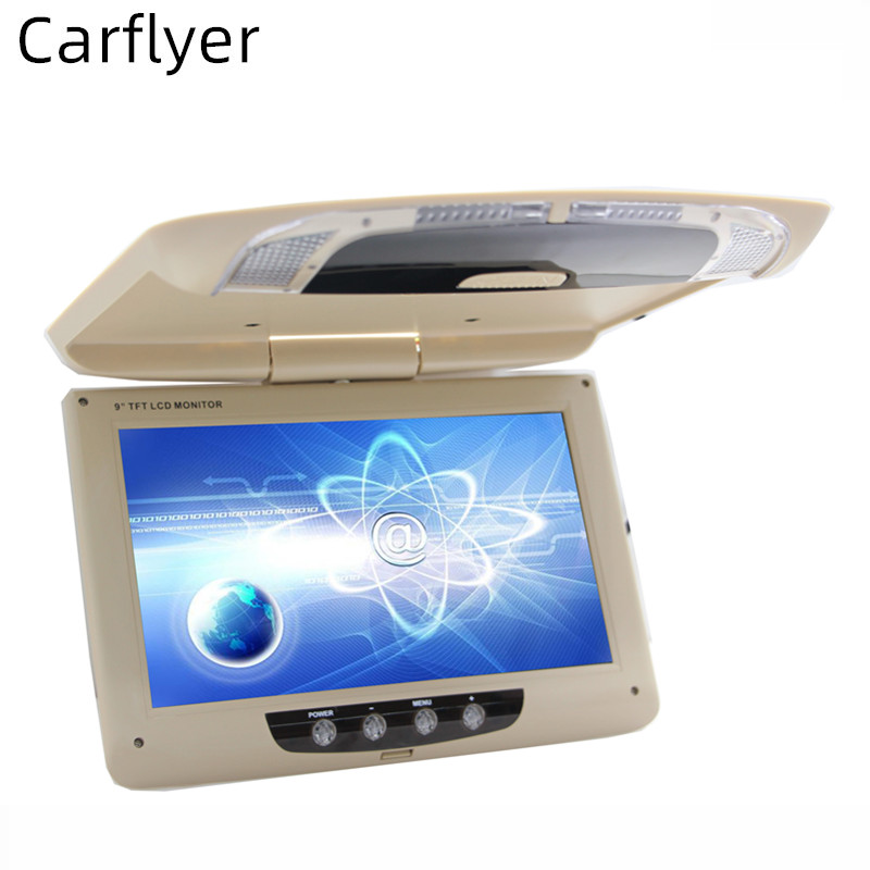 9 Inch Car HD Digital Lcd Wide Screen Car Roof Flip Down Ceiling Display support Reverse can connect rearview backup camera-image-524153187