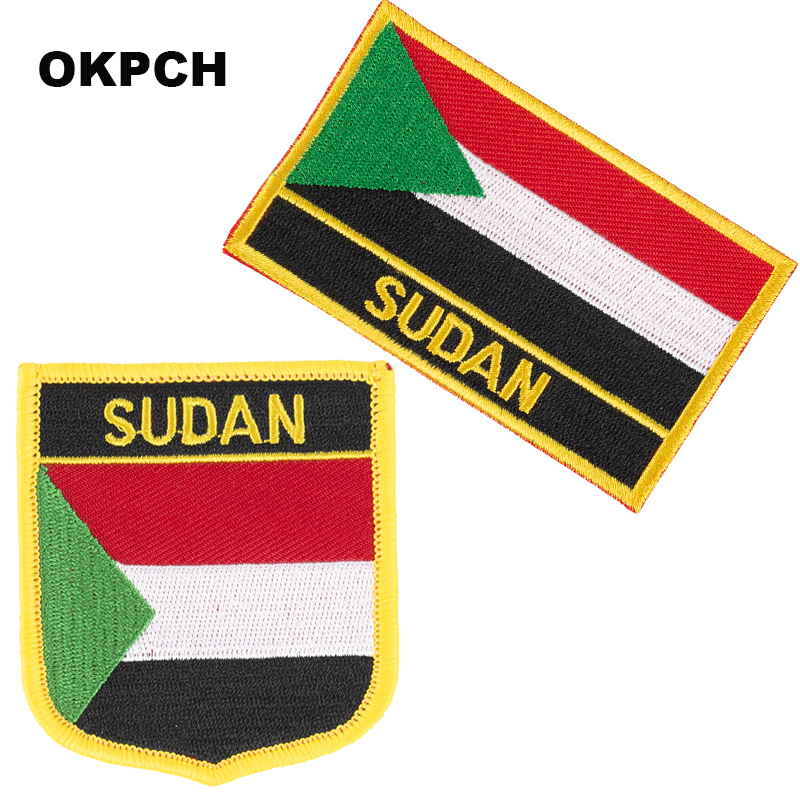 

Free Shipping Sudan Flag Embroidery Iron on Patch 2pcs per Set PT0167-2, Black